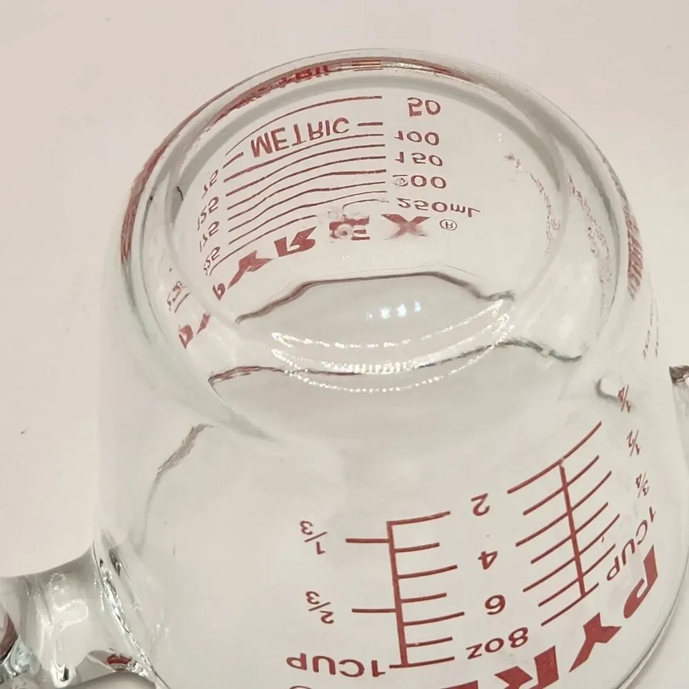 VTG PYREX One Cup Glass Measuring Cup Metric Ounces Red Letters #508 USA Exc